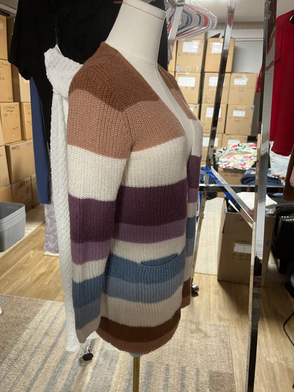 NWT Amy Byer Striped Open Front Cardigan Sweater Medium - Picture 3 of 12